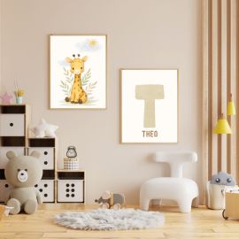 Personalised Giraffe and Initial Print
