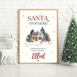 Personalised 'Santa, Stop Here!' Christmas Print