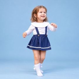 Baby Girl Sailor Outfit Set – Bamboo Magnetic Bodysuit + Navy Skirt