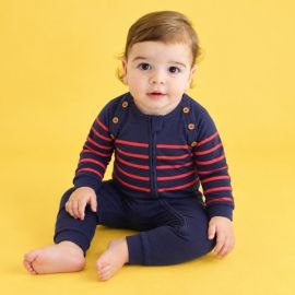 Captain Cuddle Navy Breton Stripe Bamboo Baby Sleepsuit