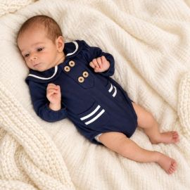 First Mate Navy Bamboo Baby Sailor Romper