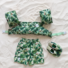 Boys Beach Collection - Parrot Talk | Swim Trunks, Floaty & Shoes