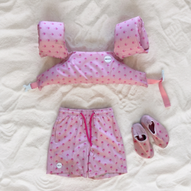 Boys Beach Collection - Pink Palm | Swim Trunks, Floaty & Shoes