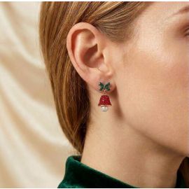 Emerald Bow & Crystal Bell Dangle Earrings