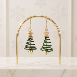 Festive Green Spiral Christmas Tree Drop Earrings