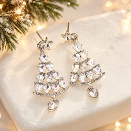Festive Radiance Gold Christmas Tree Dangle Earrings