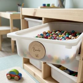 Wooden Toy Storage Label Set - Fits Ikea Trofast Bins - Engraved Playroom Organization Tag Set