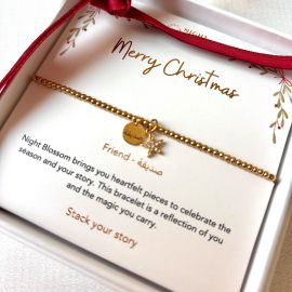 Engraved Sparkly Star Beaded Bracelet – Gold