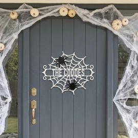 Personalised Family Name Halloween Spider Web Sign