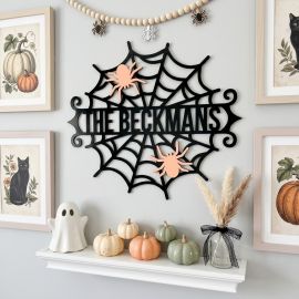 Personalised Family Name Halloween Spider Web Sign