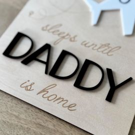 “Sleeps Until Daddy Is Home” Wooden Airplane Countdown Sign 