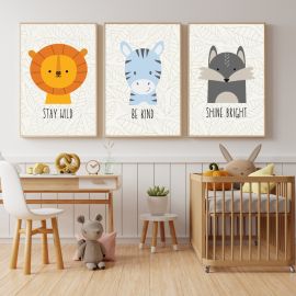 Trio of Animal Illustrations for  Children's Bedrrom