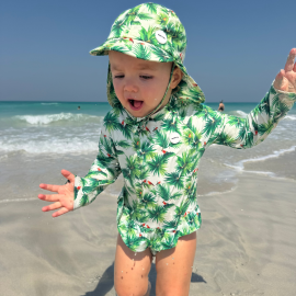 Girls Frill Swimsuit - Parrot Talk