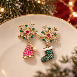 Sparkly Christmas Snowflake Santa Hat & Stocking Dangle Earrings