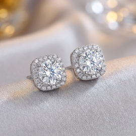 Square Moissanite Stud Earrings
