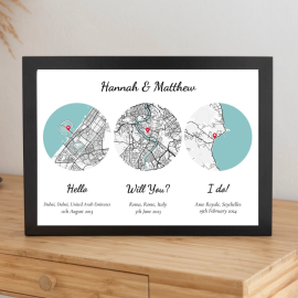 Couple’s Love Story Map  - Personalised Engagement & Wedding Frame