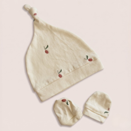 Pack of Red Olea Organic Mittens and Knotted hat set- Newborn-6 Months