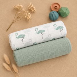 Muslin Wrap Set - Sage Flamingo - Pack of 2
