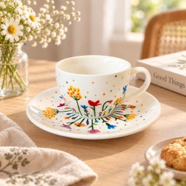 Hand-Painted Cup & Saucer – Wildflower Design